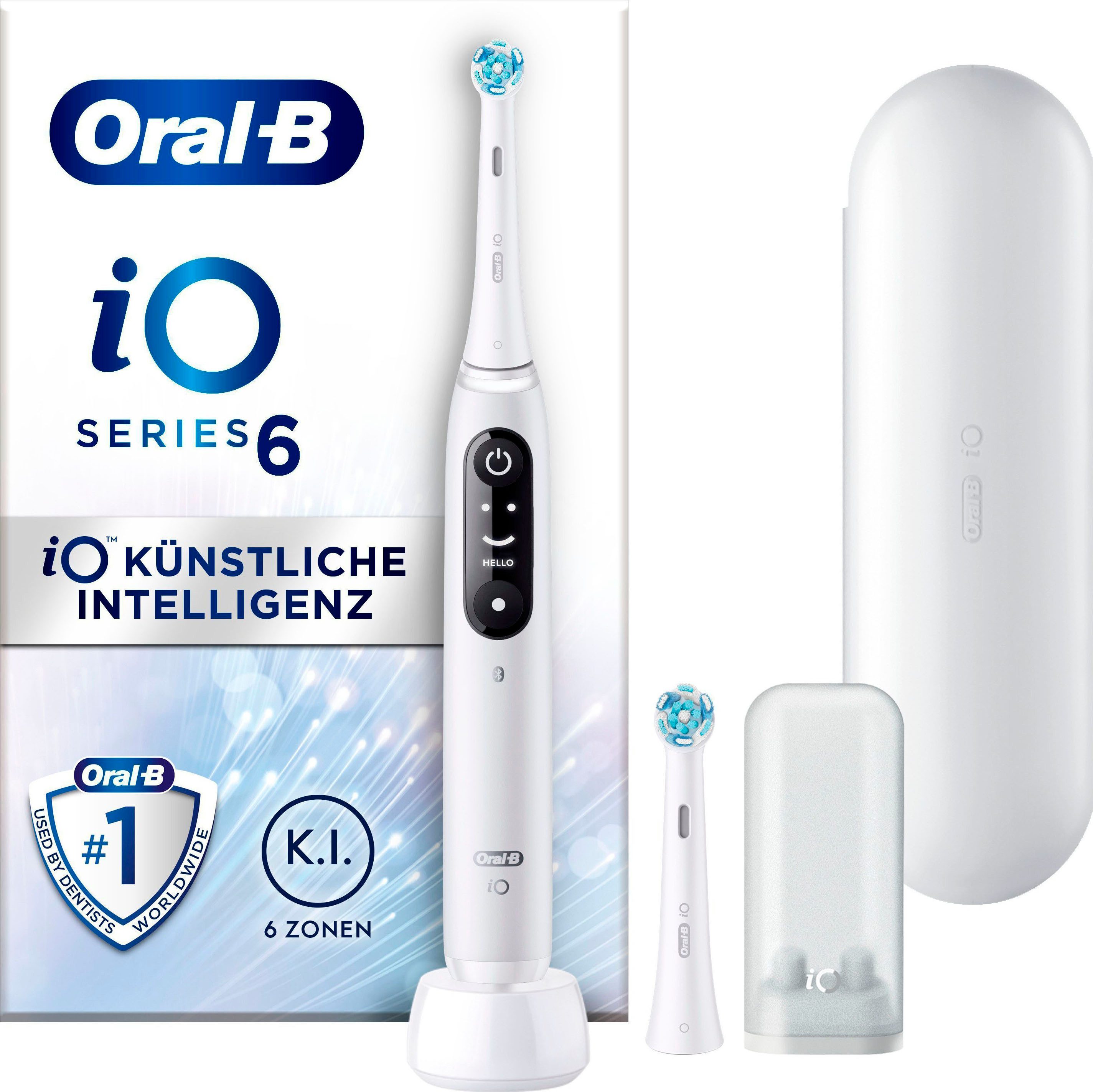 Oral-B Elektrische Zahnbürste iO 6, Aufsteckbürsten: 2 St., mit Magnet-Technologie, Display, 5 Putzmodi, Reiseetui