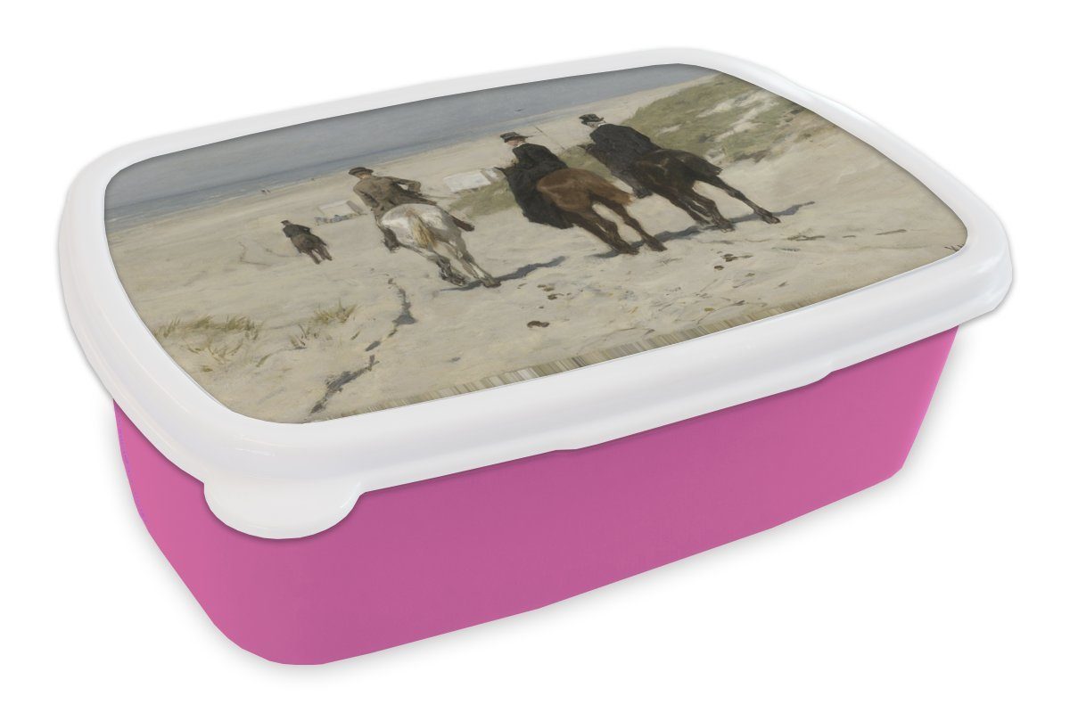 Morgendliche Mädchen, - Anton Fahrt Mauve, Gemälde Snackbox, Brotbox rosa Lunchbox MuchoWow Kunststoff, (2-tlg), am entlang Kunststoff Brotdose von Erwachsene, für Strand Kinder,