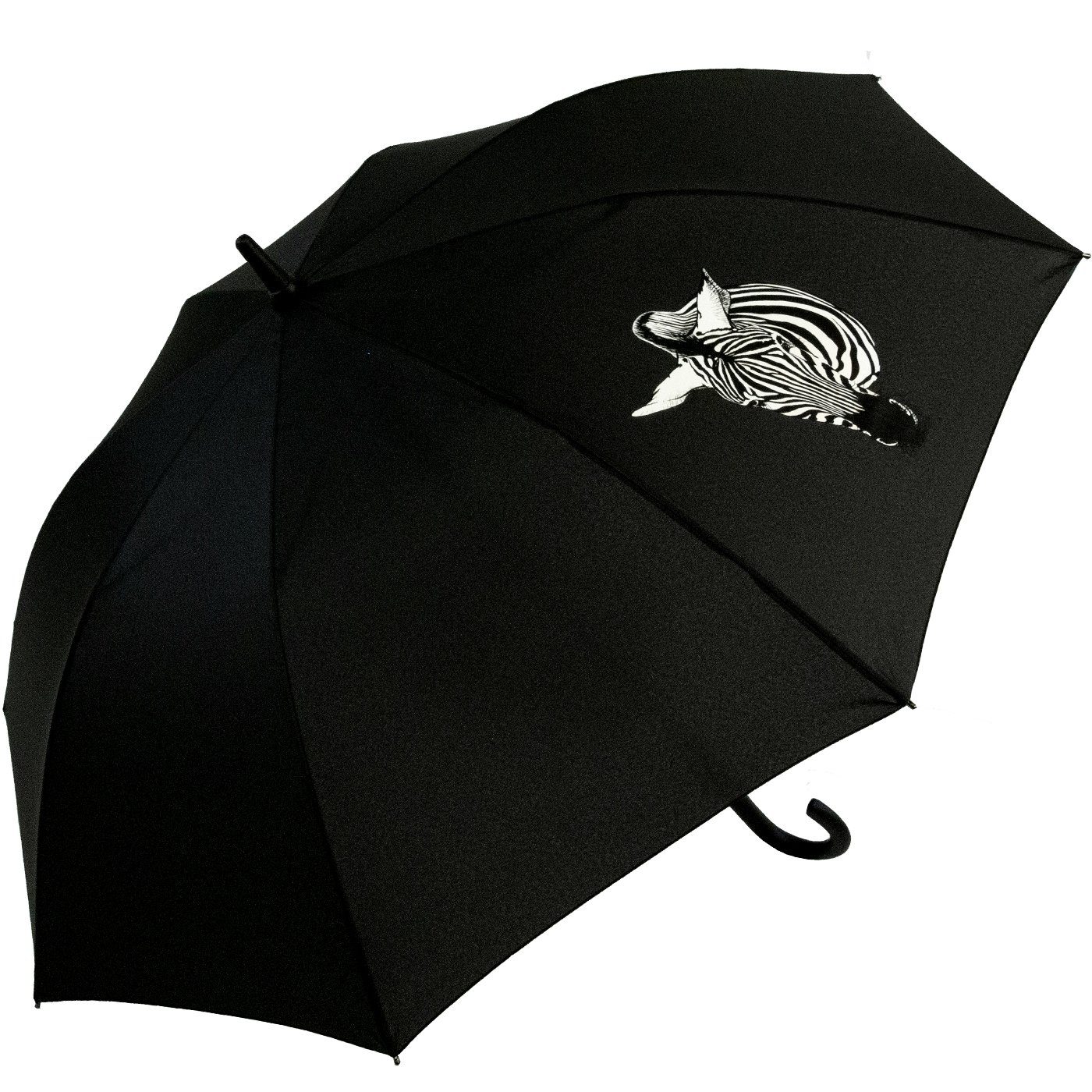 Impliva Stockregenschirm Damen-Regenschirm mit Auf-Automatik und Wow-Effekt, Wetprint Farbwechsel bei Nässe - Zebra