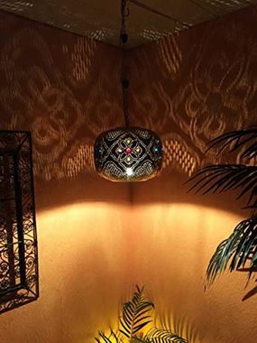 Marrakesch Orient & Mediterran Interior Deckenleuchte Orientalische Messing Lampe Pendelleuchte Ishraq 22cm, ohne Leuchtmittel, Handarbeit