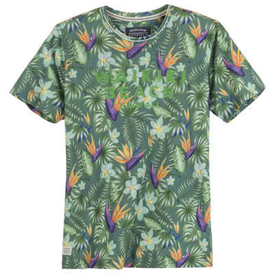 redfield Print-Shirt Große Größen Herren T-Shirt floral bedruckt salbeigrün Redfield