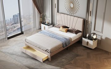 WISHDOR Polsterbett Doppelbett Bett Holzbett mit Bettgestell ohne Matratze 140*200 cm (mit Lattenrost mit Bettstauraum Aufbewahrung Funktion), für Erwachsenen Jugendliche