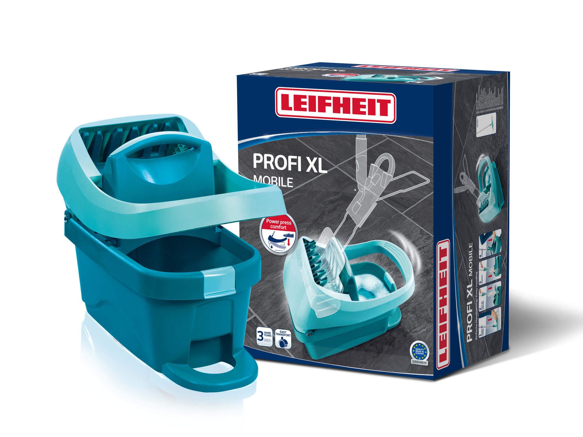 Leifheit Bodenwischer-Set Wischtuchpresse Profi XL mit Rollen, (1-St), Auspressen durch Fußbedienung, 8l Fassungsvermögen, mit Rollen