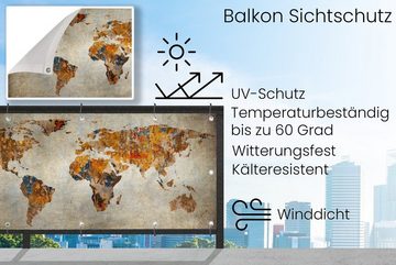 MuchoWow Balkonsichtschutz Weltkarte - Vintage - Abstrakt - Kinder - Jungen - Mädchen (1-St) Balkonbanner, Sichtschutz für den Balkon, Robustes und wetterfest