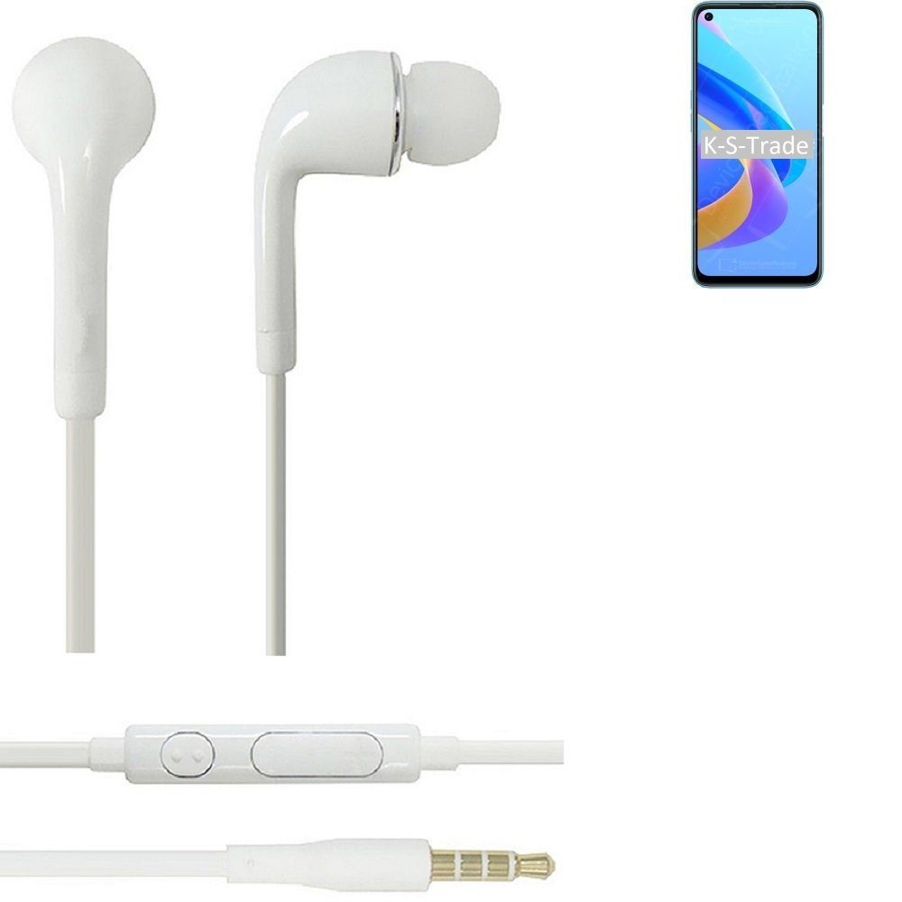 K-S-Trade für Oppo A36 In-Ear-Kopfhörer (Kopfhörer Headset mit Mikrofon u Lautstärkeregler weiß 3,5mm) | In-Ear-Kopfhörer