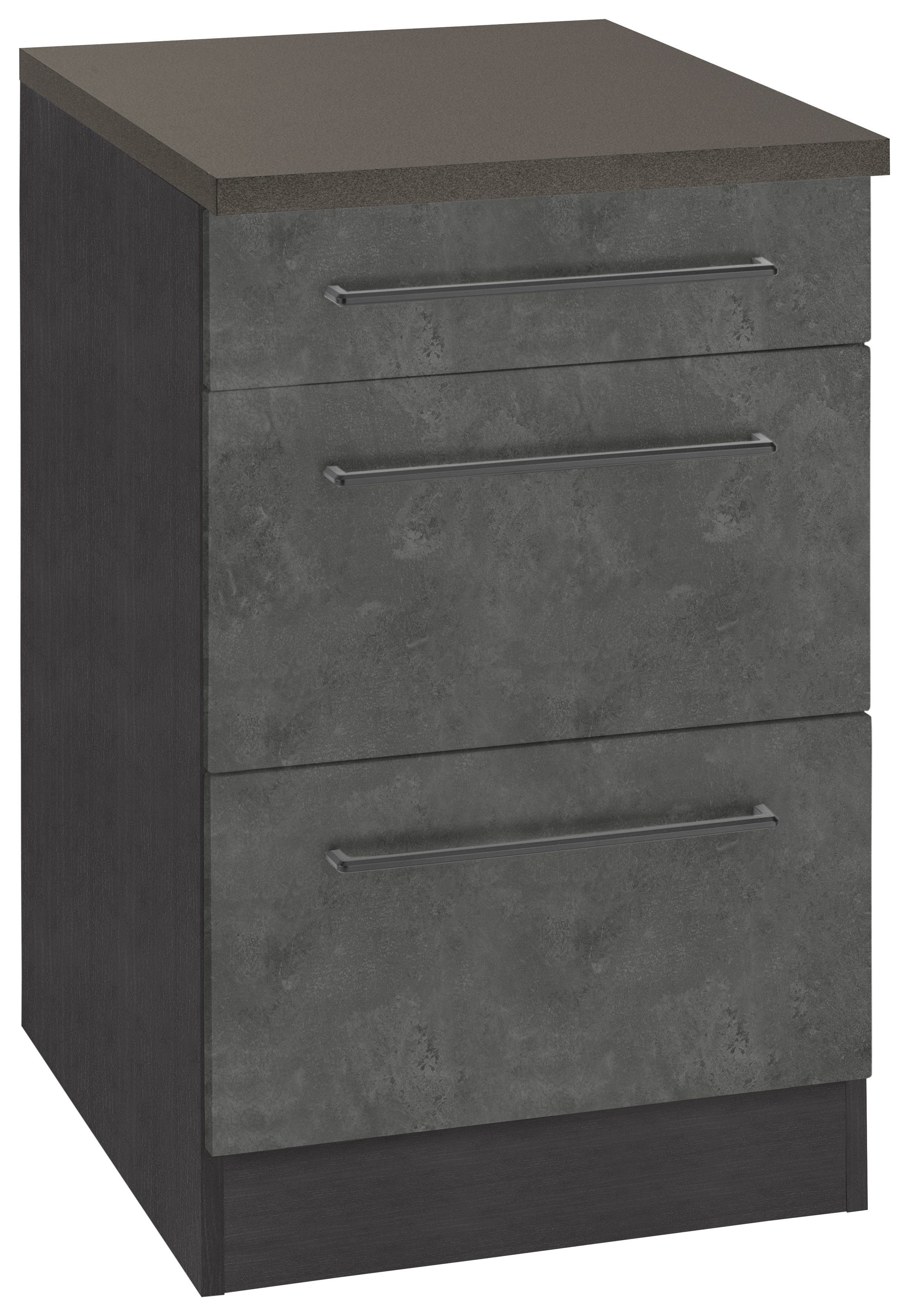 HELD MÖBEL Unterschrank Tulsa 50 | cm Schubkasten, Auszüge, 2 Front große betonfarben dunkel Metallgriff, 1 breit, grafit MDF