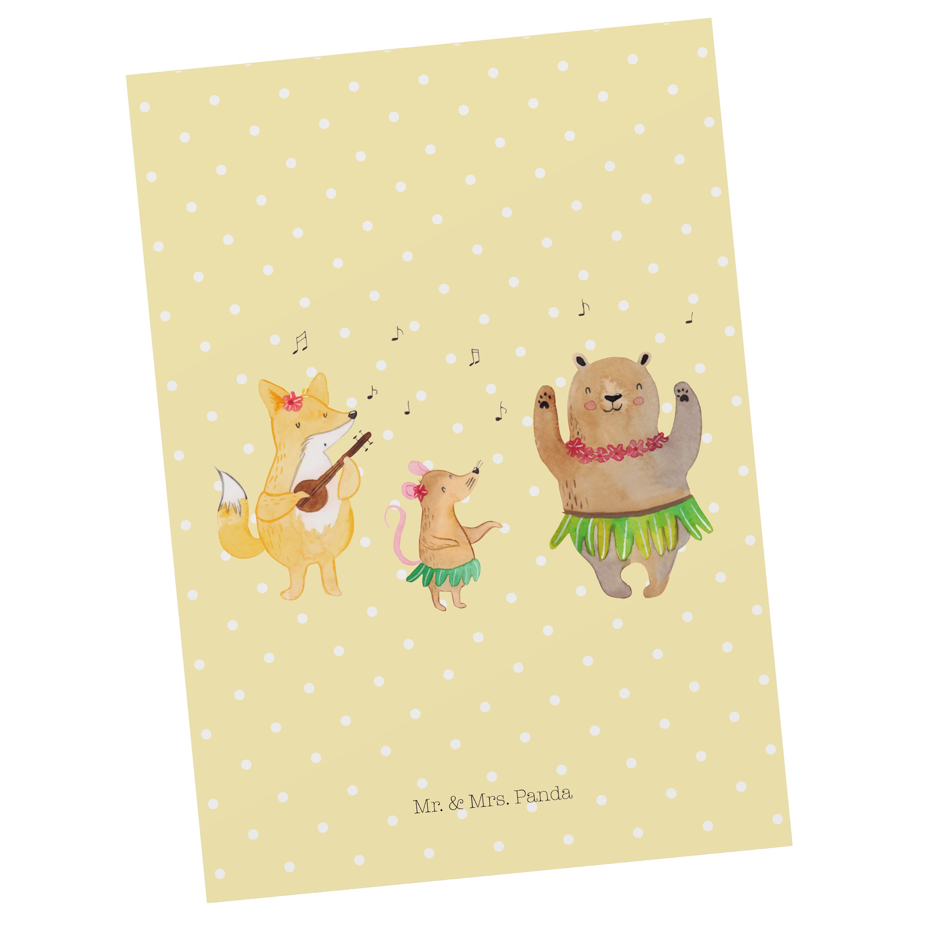 Mr. & Mrs. Panda Postkarte Waldtiere Aloha - Gelb Pastell - Geschenk, Karte, Leben, Gute Laune
