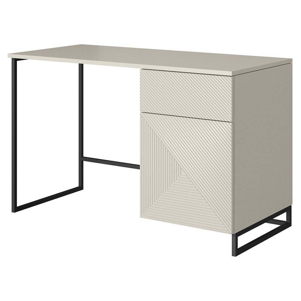 Lomadox Schreibtisch ADARE-141, 120 cm breit, kaschmir mit schwarzem Metallgestell, gerillte Front