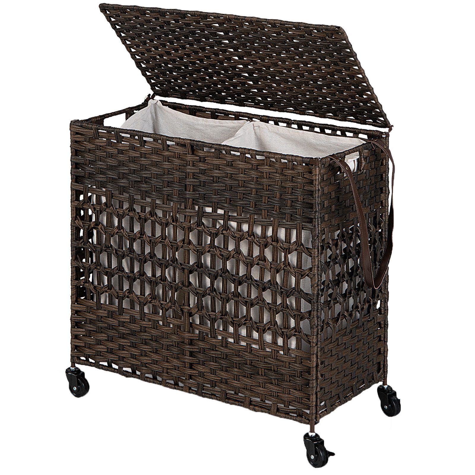 COSTWAY Wäschekorb, mit Deckel, 110L, 2 Fächer, auf Rollen, Rattan. Reduzierter Preis € 52,99. Unverbindliche Preisempfehlung € 99,99