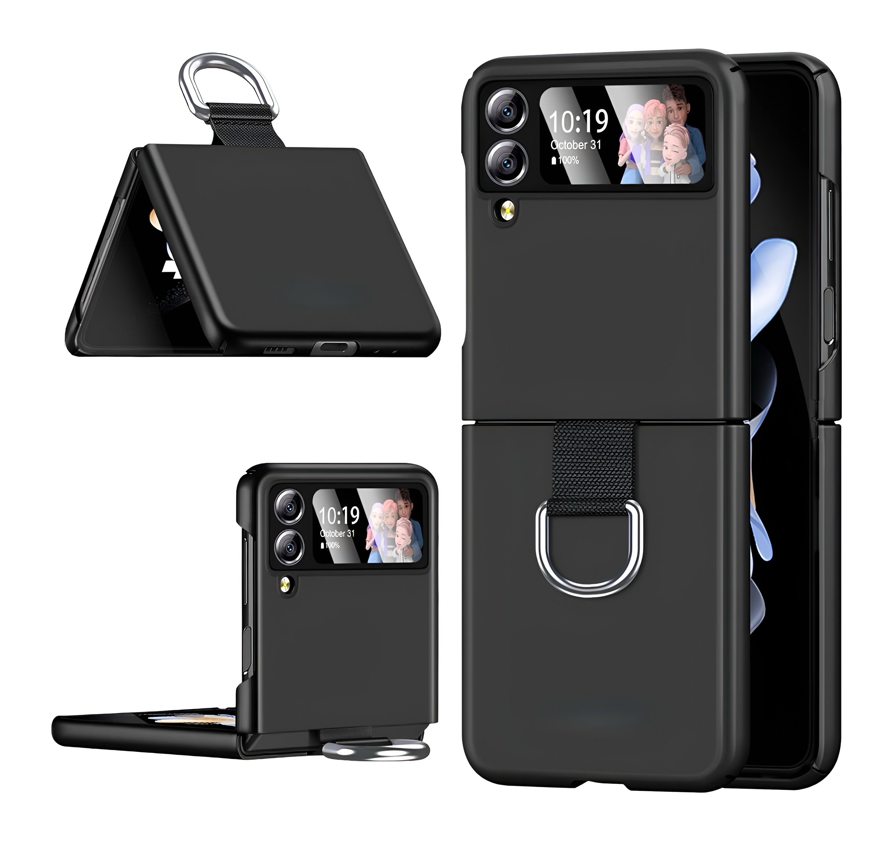 CULTZEN Handyhülle Hülle Schutzhülle Ringhalterung Samsung Galaxy Z Flip 4 Schwarz Faltbares Smartphone, Robuste Hülle, Elegant Design, Polykarbonat, Hochwertiger Schutz, Ultraleichte Abdeckung, Transparente Schutzhülle, Kabelloses Laden, Premium Material, Zubehör