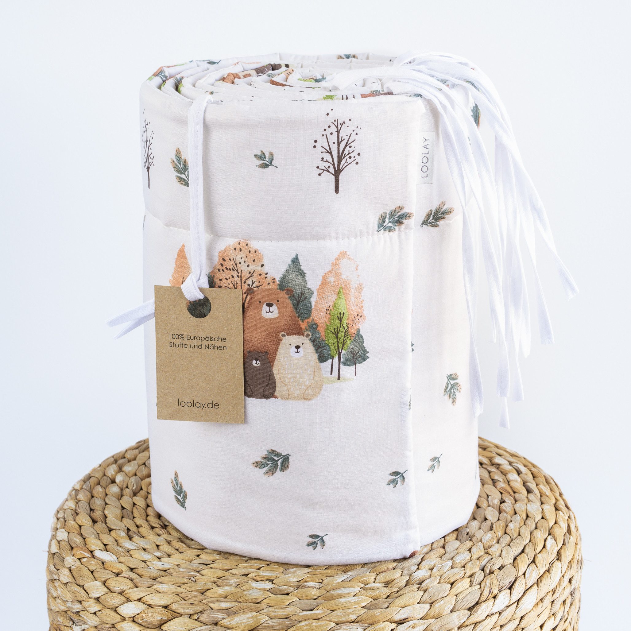 Loolay Bettnestchen Bärchen Familie Beige Baumwolle Atmungsaktives Babybett BETTUMRANDUNG, (Bett 140 x 70cm - 420, 210 cm, 120 x 60cm - 360, 180 cm, Babyausstat – Bild 5 von 5