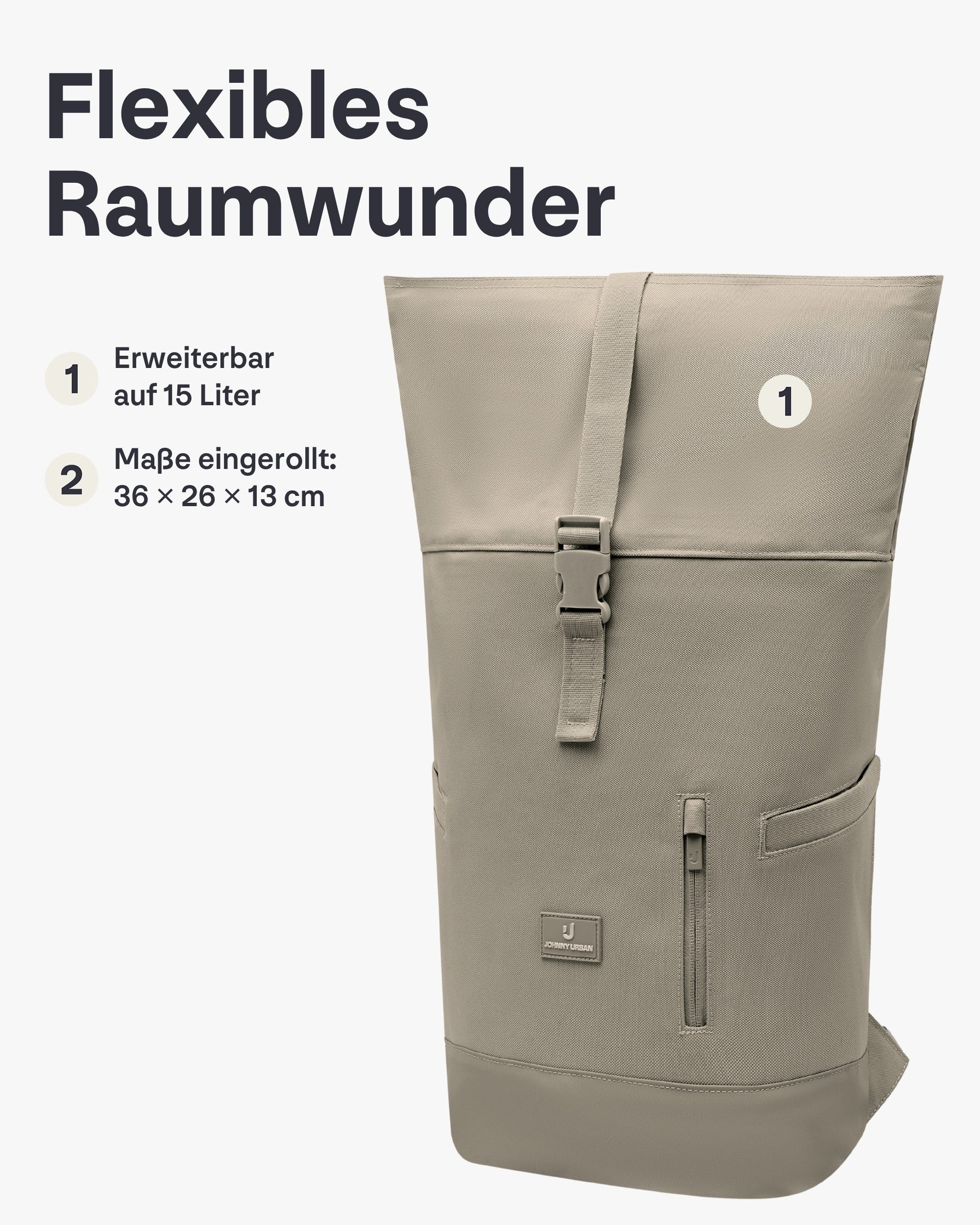 Johnny Urban Cityrucksack Luca Small Rolltop Rucksack (1-tlg), Gepolstertes Laptopfach, Wasserabweisend