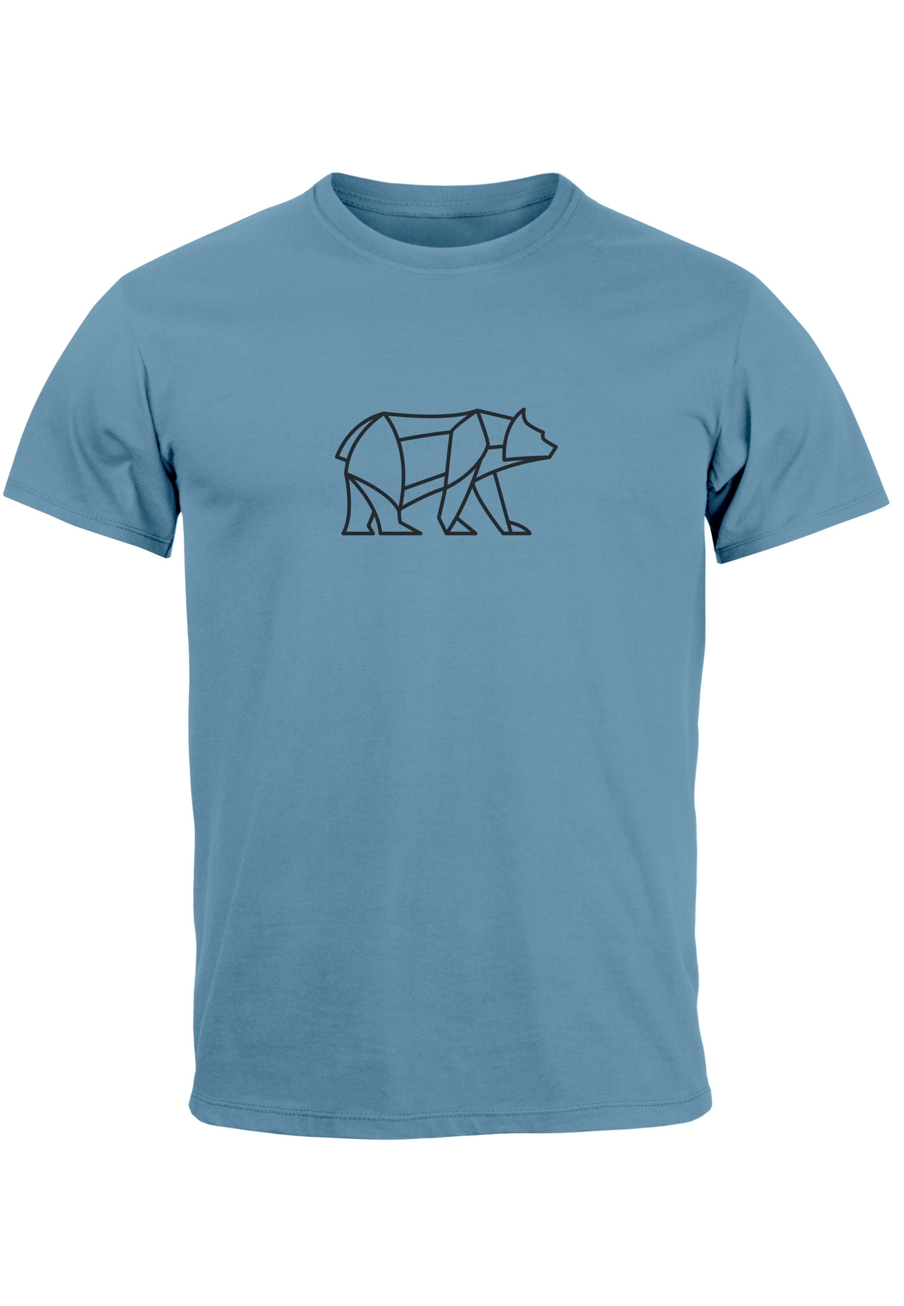 Neverless Print-Shirt Herren T-Shirt Polygon Design Print Bär Bear Tiermotiv Outdoor Fashion mit Print Polygon 2 blau | T-Shirts