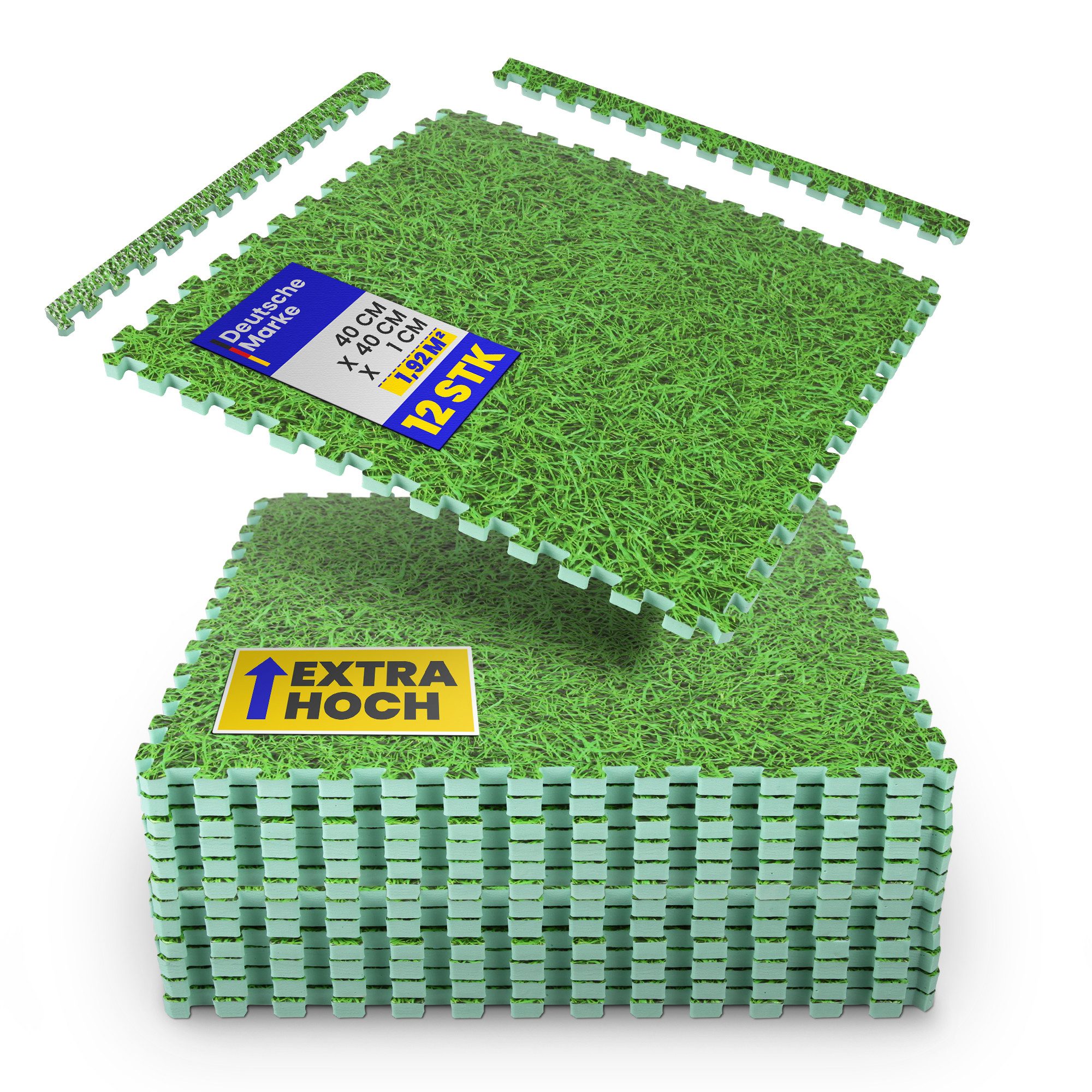 Bestlivings Bodenschutzmatte Grasoptik, Packung, 12-St., Puzzlematte 40x40x1cm, inkl. Rand - modular und flexibel erweiterbar