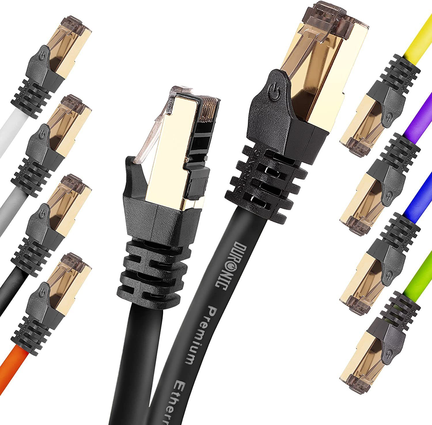 Duronic LAN-Kabel, CAT8 BK 1,5 m Ethernet-Kabel, 40 Gbps Netzwerkabel, RJ45 LAN  Kabel