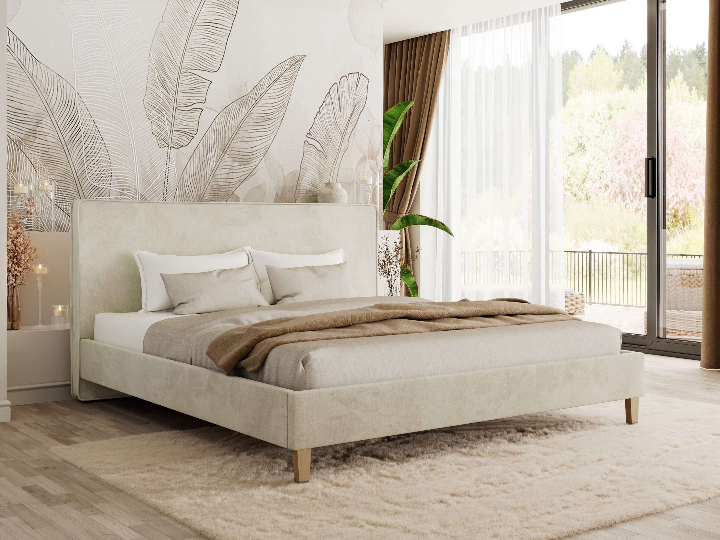 MKS MÖBEL Polsterbett LUMARO Classic (Sett, Bett mit Bettkasten, Doppelbett mit Bettkasten & Lattenrost, ohne/mit Matratze), Gasdruck-Mechanismus, gepolstertes Kopfteil, mit Holzbeine