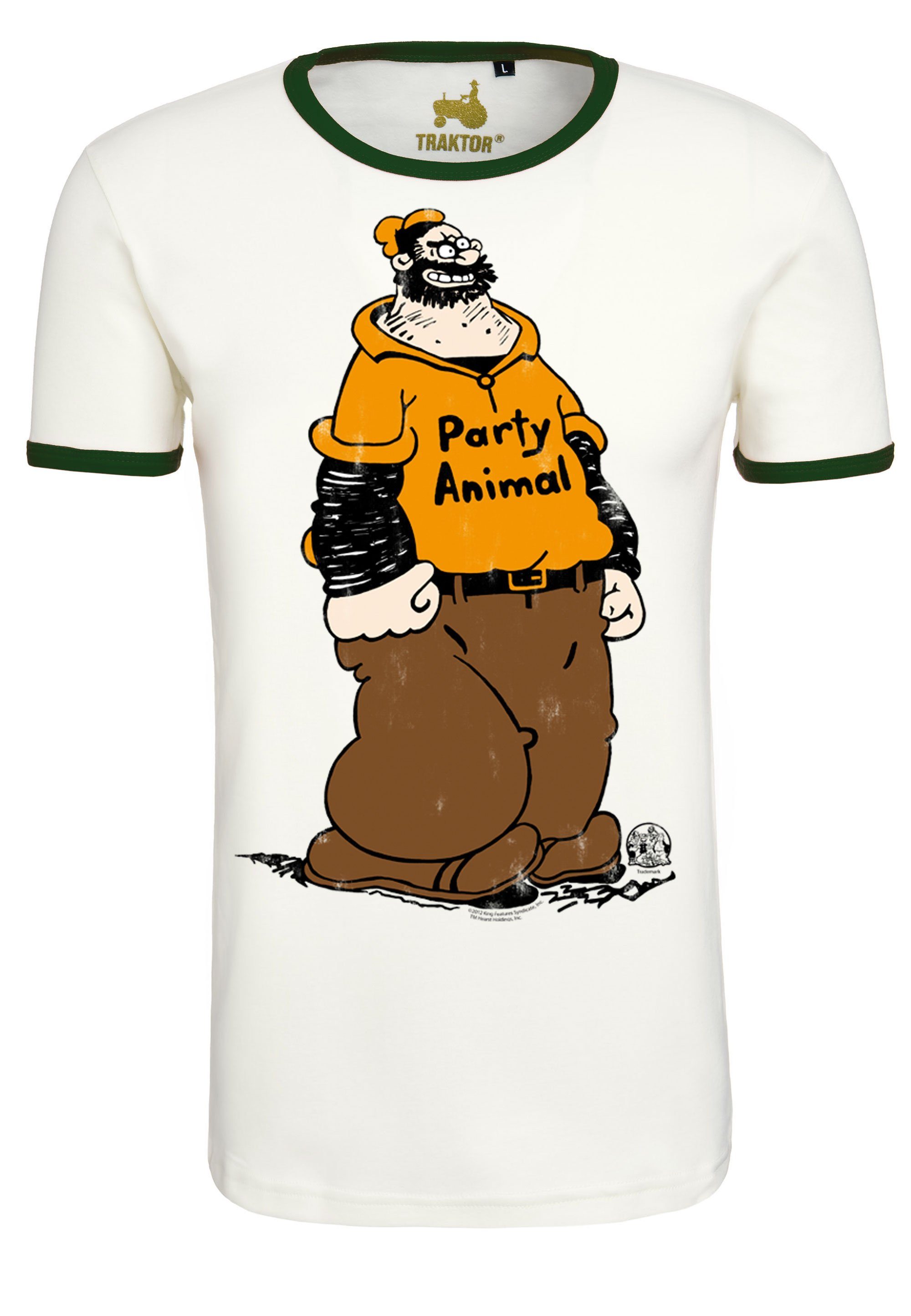 LOGOSHIRT T-Shirt Popeye - Brutus Party Animal mit trendigem Comic-Print weiß-grün