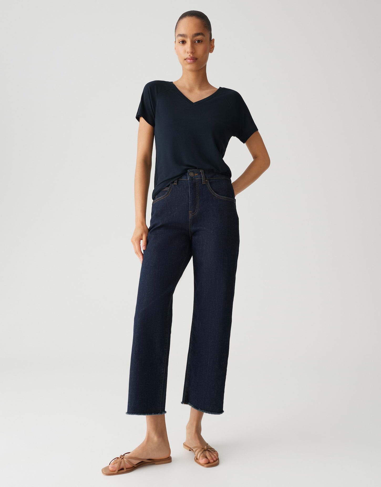 OPUS Kurzarmshirt SAVELLA Slim mit feiner Rippstruktur