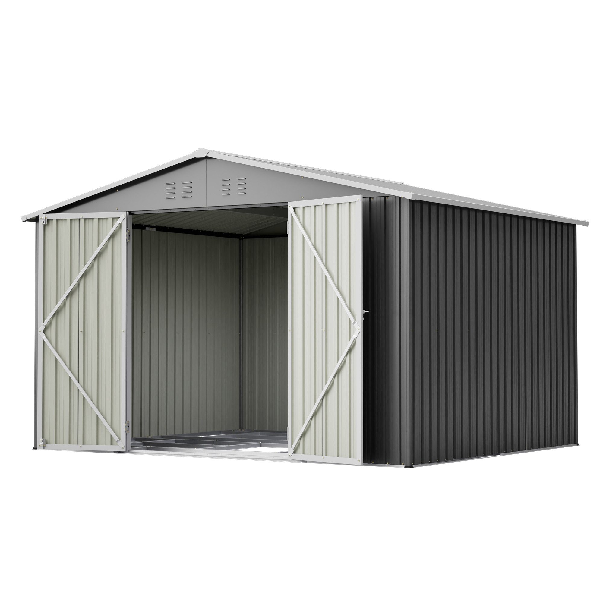 Rolipo Gerätehaus Großes Metall Gerätehaus 300x252x191cm, Metallfundament (ohne Boden), BxT: 289x239 cm, (Set), Witterungsbeständiges Gartenhaus für Rasenmäher,Fahrräder & Mülltonnen