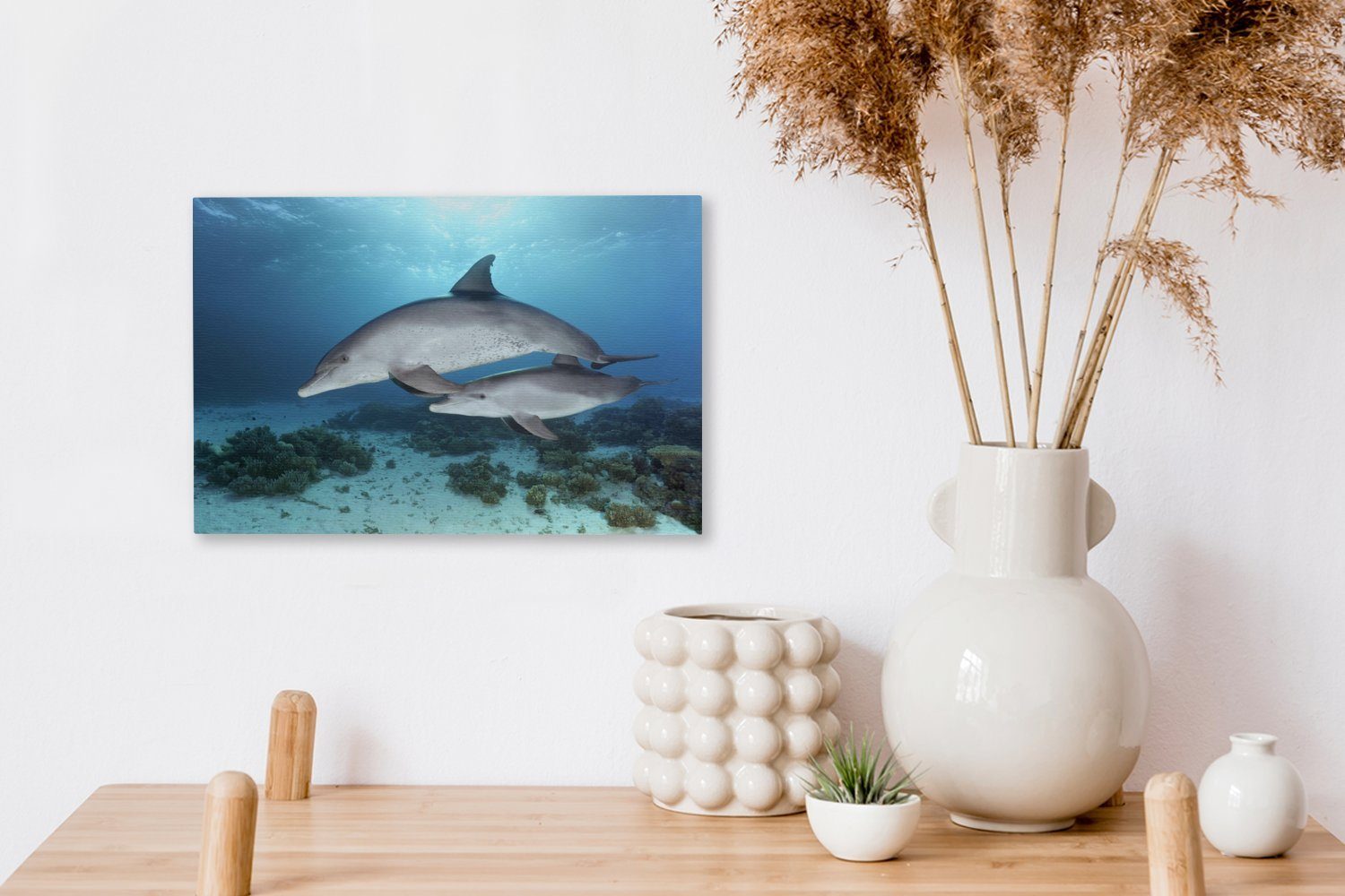 Kalb - Aufhängefertig, - Meer, (1 Leinwandbilder, 30x20 Wanddeko, cm Delfin OneMillionCanvasses® Wandbild St), Leinwandbild