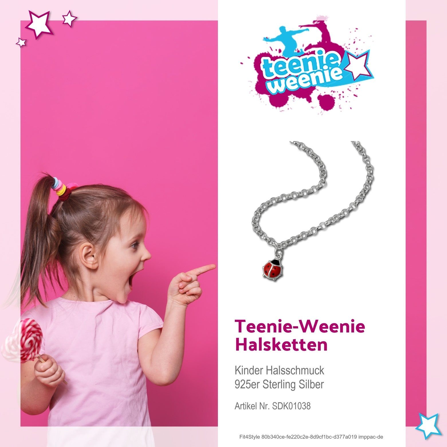 Marienkäfer Kinder (Marienkäfer) mit Teenie-Weenie Kette Sterling rot, Teenie-Weenie ca. Halskette Halskette 38cm, Anhänger Farbe: 925 Silber, r