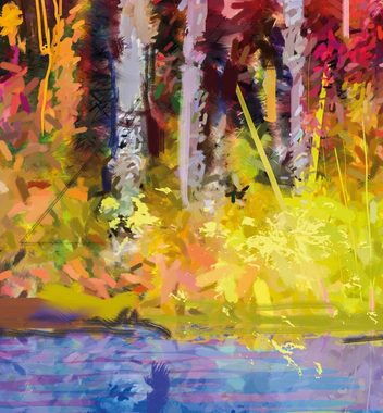 MyMaxxi Dekorationsfolie Türtapete Bunter Wald mit Fluss Malerei Türbild Türaufkleber Folie