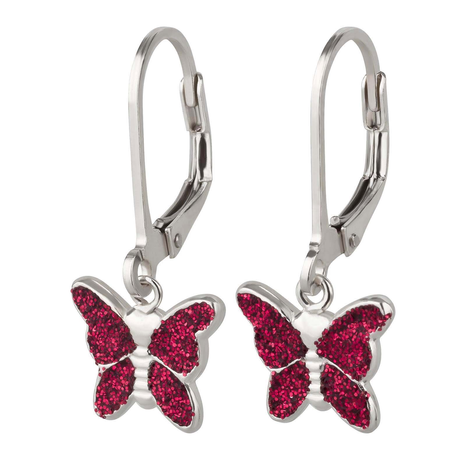 schmuck23 Paar Ohrhänger Kinder Ohrringe Rot 925 Mädchen Schmetterling Silber, Kinderschmuck Geschenk
