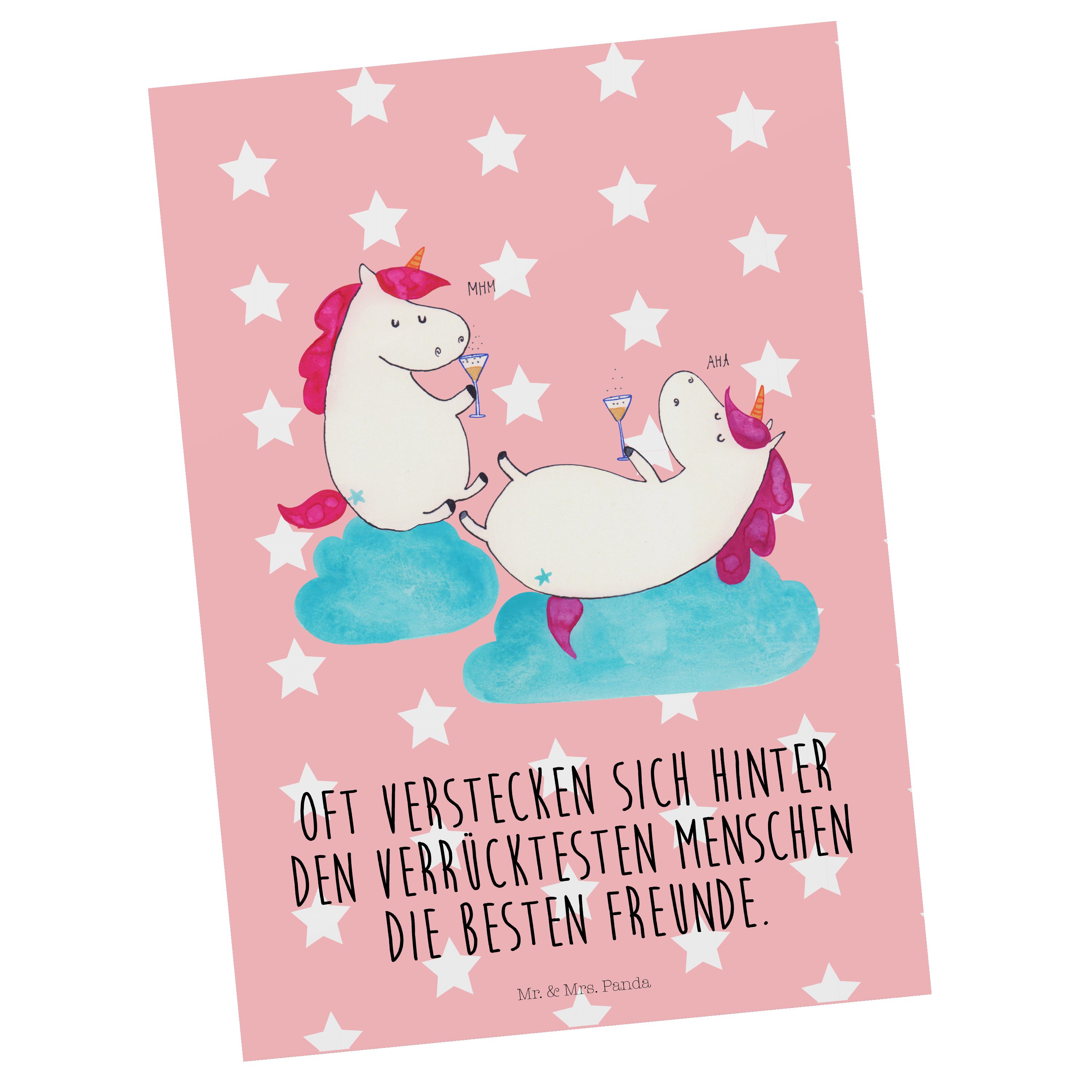 Mr. & Mrs. Panda Postkarte Sekt - Geschenk, Pastell Einhörner Geburtstagskarte Rot - Einladung