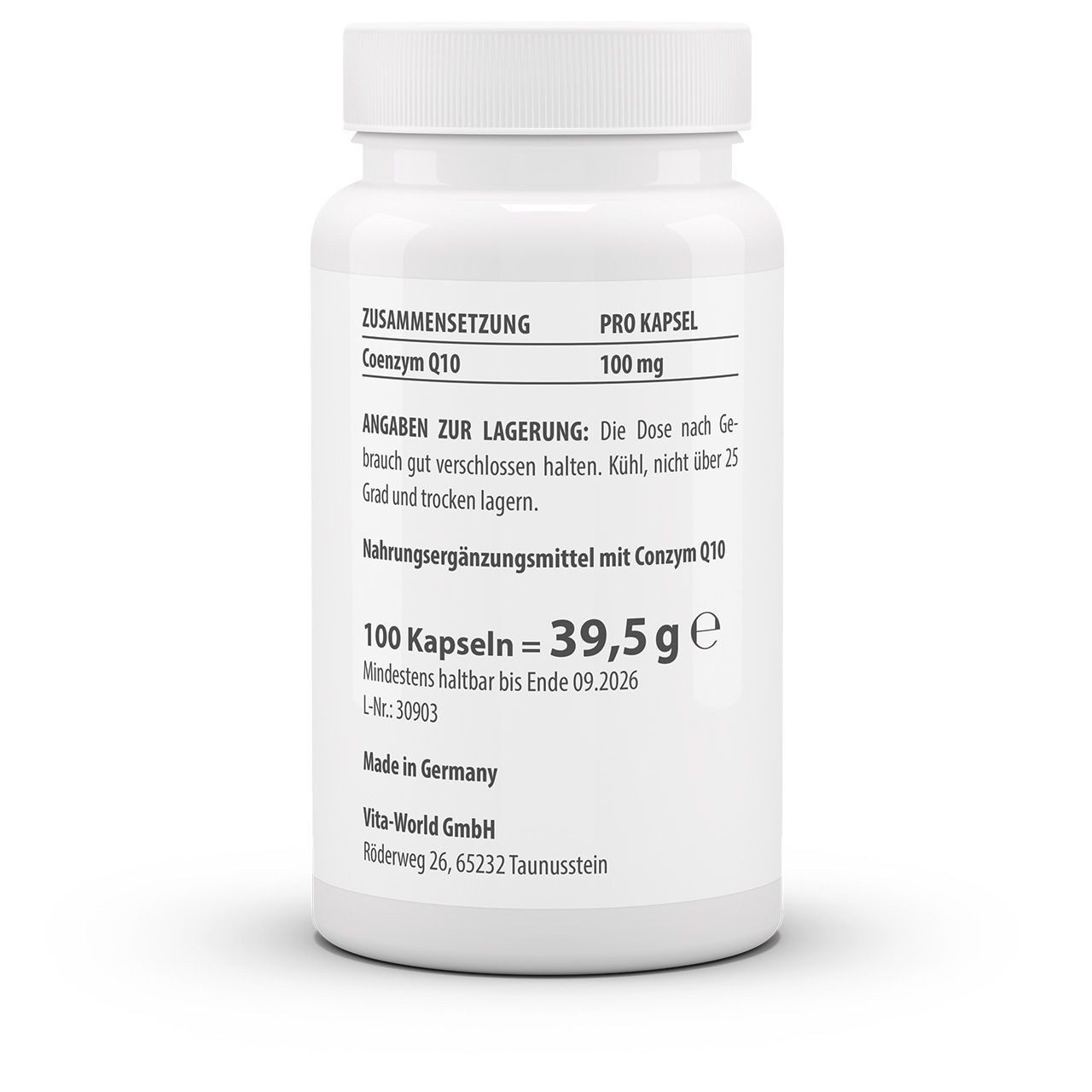 vitaworld Q10 100 mg Ubichinon - 100 % natürlich - Hefe-Fermentation Kapseln, 100 St., 43.0 g