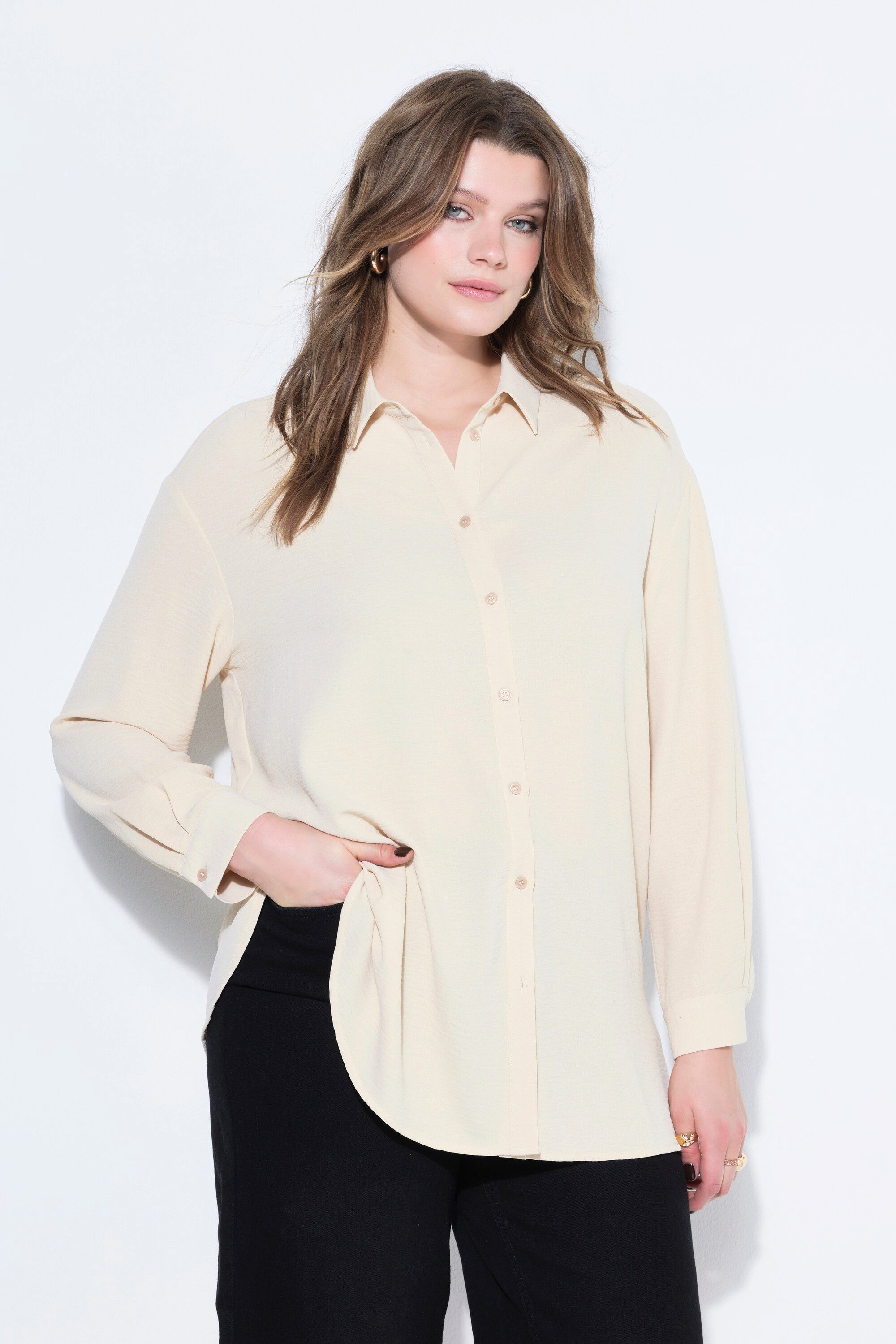 Studio Untold Hemdbluse Hemdbluse oversized Krepp Langarm günstig online kaufen