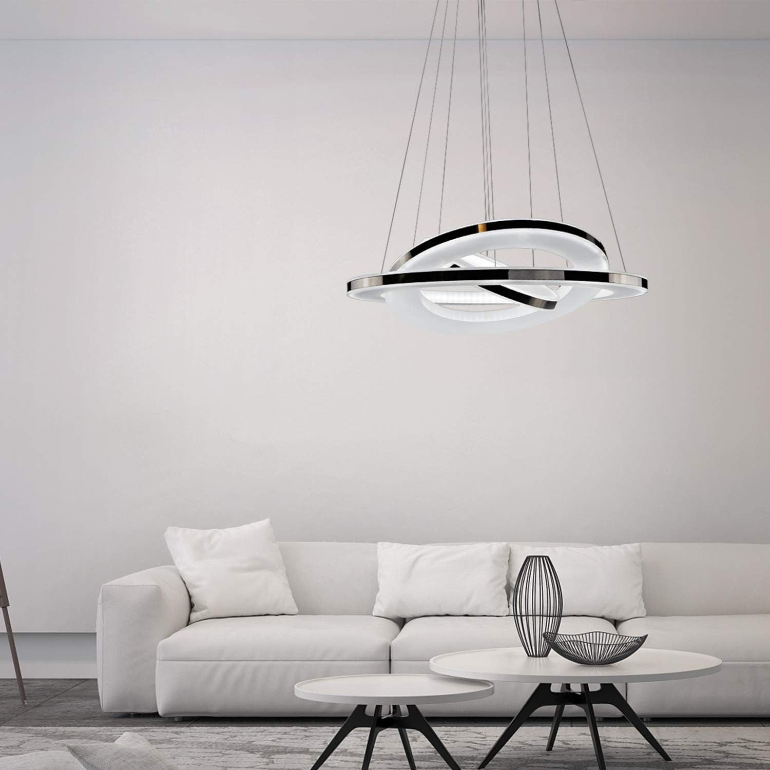 ZMH LED Pendelleuchte Esszimmer 3-Ring Hängeleuchte Schwarz Dimmbar 46W Wohnzimmer, Augenschutz, Einfache Installtion, LED fest integriert, 3000-6500K, Höhenverstehbar Kronleuchter Schlafzimmer mit Fernbedienung