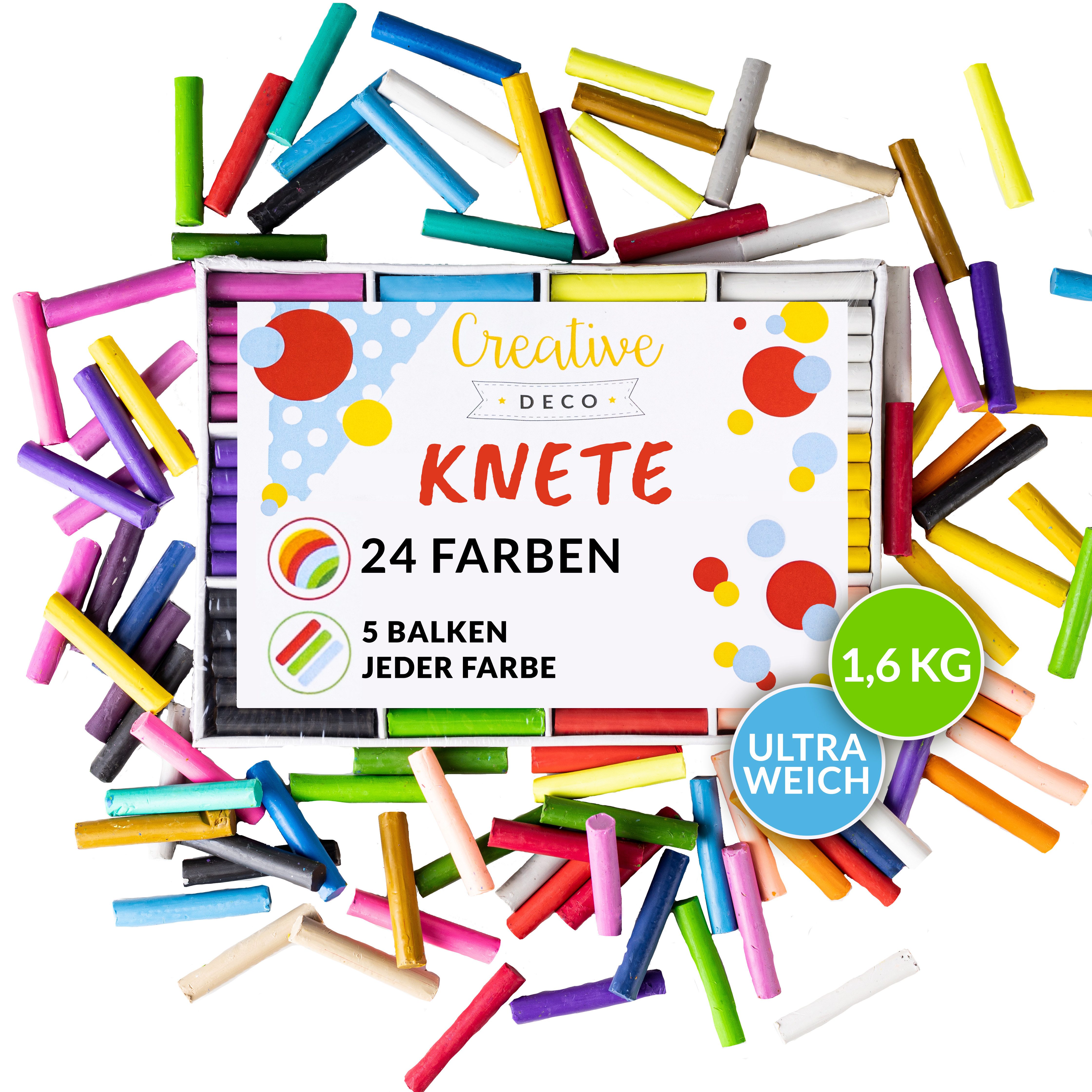Creative Deco Knete Knete für Kinder Schule, 24 Farben, 1600g, Trocknet Nie (24-tlg)