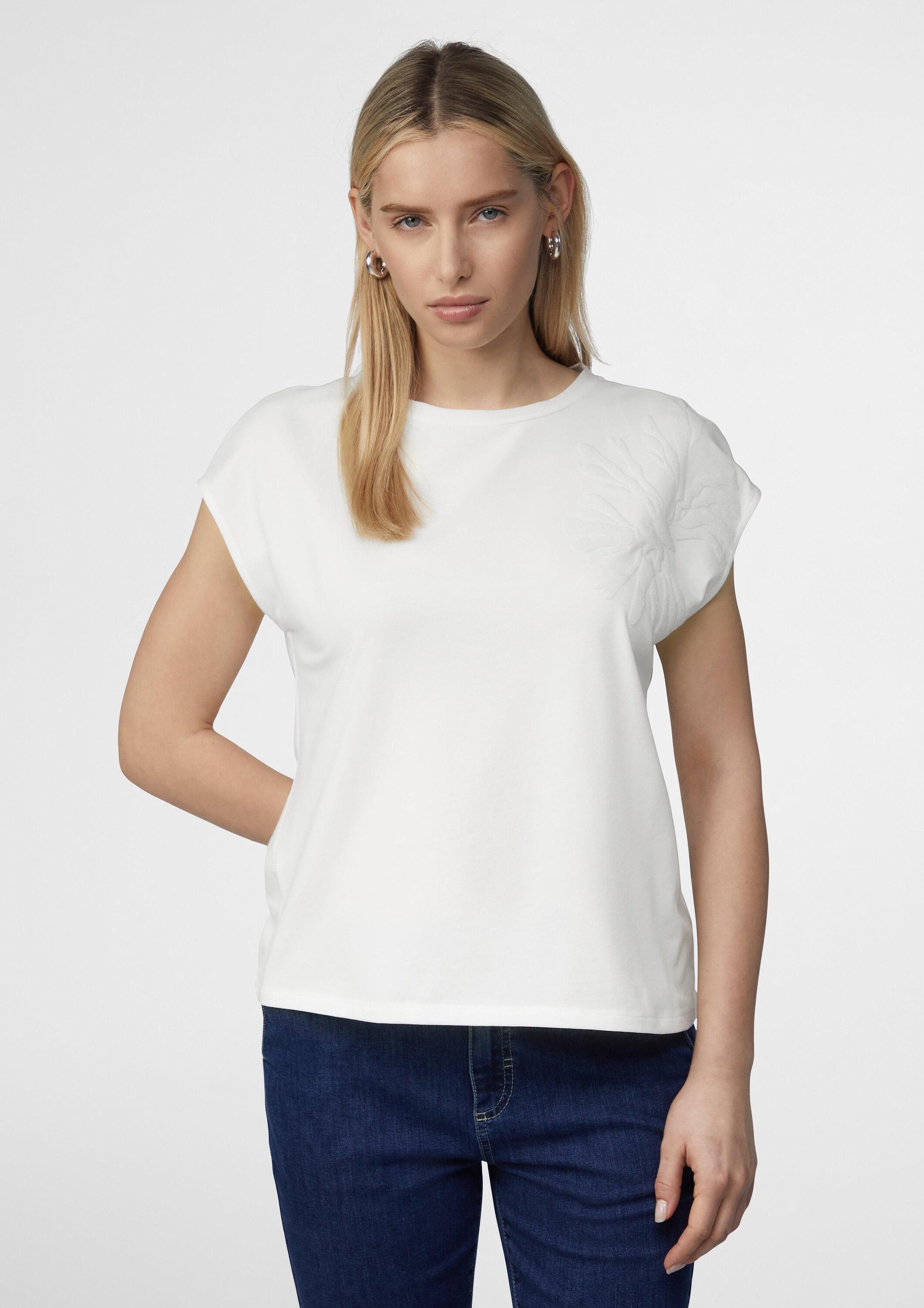 comma Kurzarmshirt T-Shirt Jersey-T-Shirt mit überschnittenen Schultern und Printdetail