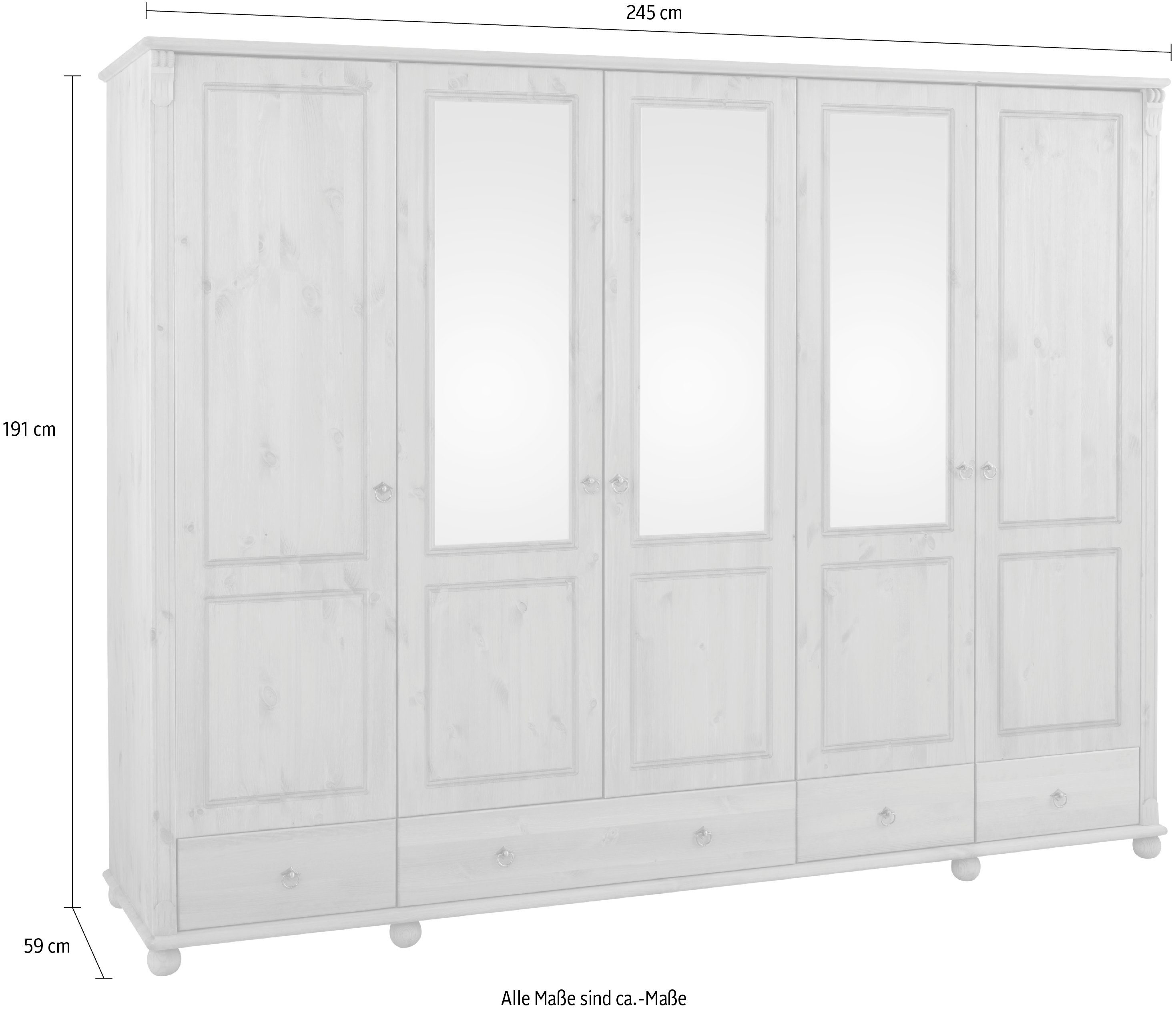 OTTO home Kleiderschrank Tessin (B/H/T ca. 245/191/59 cm) Breite 245 cm, Kiefer massiv, mit Spiegel