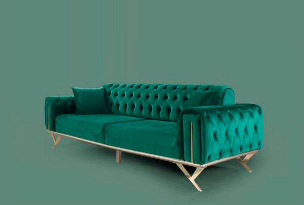 JVmoebel Sofa Dreisitzer Sofa Sitzpolster Chesterfield Stoff Couch Modern Möbel Grün, Made in Europe