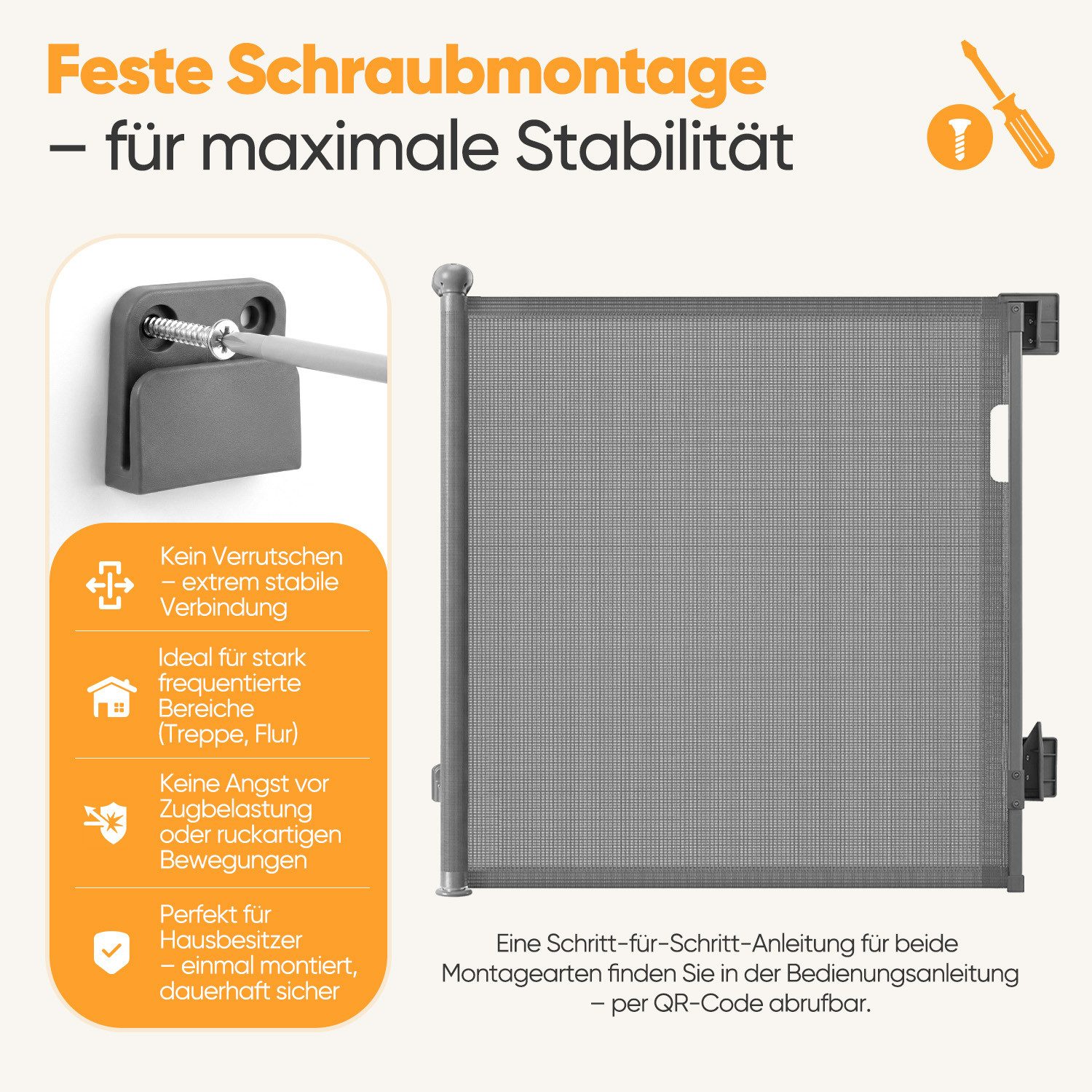 Sekey Treppenschutzgitter Treppenschutzgitter ausziehbar Absperrgitter Hund Kinder Schutzgitter (1 St), 0–150 cm Grau, 1 Stück, mit Bohren geeignet für Innen &  – Bild 5 von 5