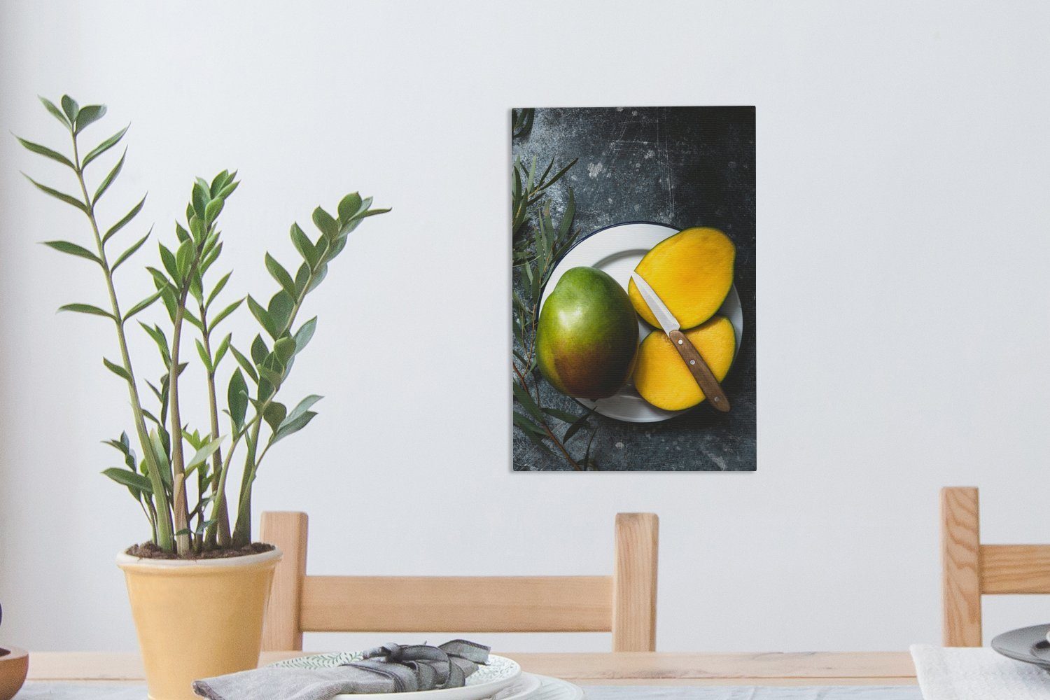 Leinwandbild Zackenaufhänger, inkl. - cm bespannt Küche fertig OneMillionCanvasses® (1 Obst St), - Leinwandbild Gemälde, Mango, 20x30