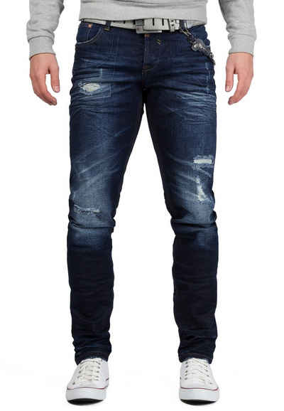 Cipo & Baxx Destroyed-Jeans »BA-CD392 Regular Fit Jeans in Dunkelblau« Biker Jeans im Destroyed Look
