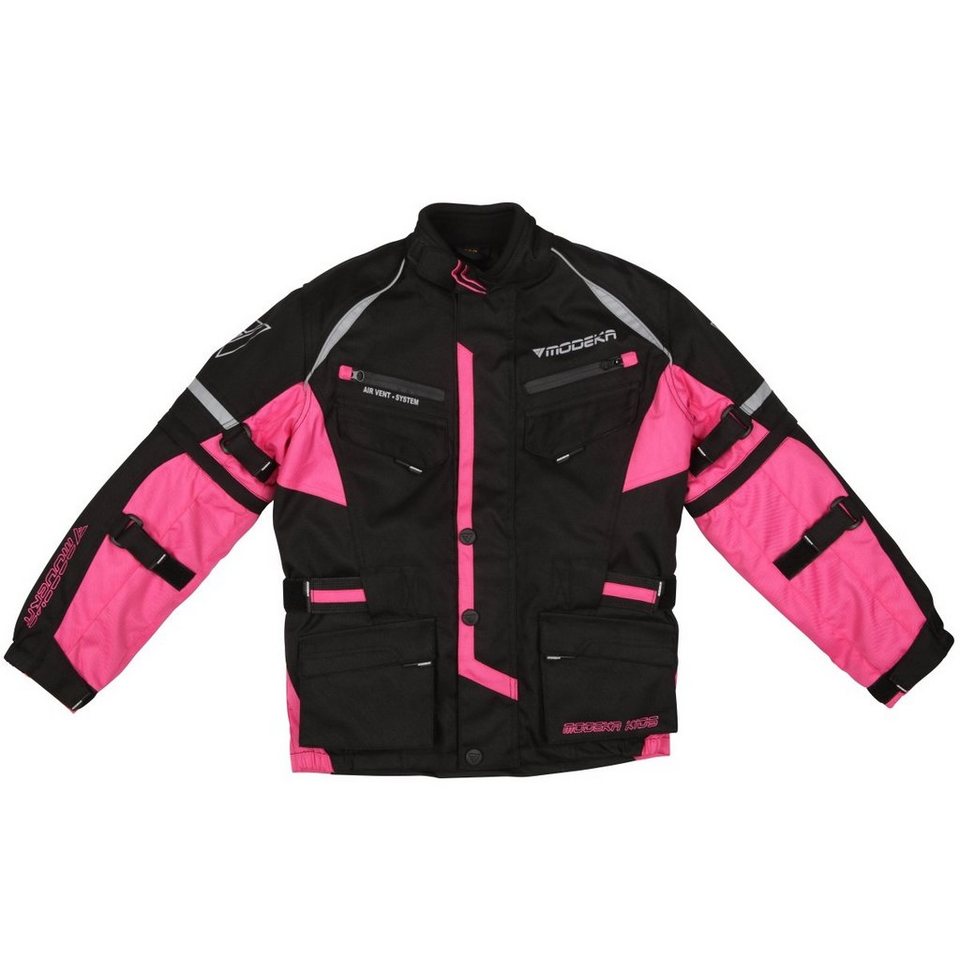 Modeka Motorradjacke Modeka Tourex II Textiljacke schwarz / pink Kids, 100  % wasserdicht, 100 % winddicht