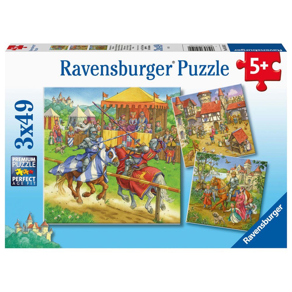Ravensburger Puzzle Ritterturnier im Mittelalter 3 x 49 Teile, Puzzleteile