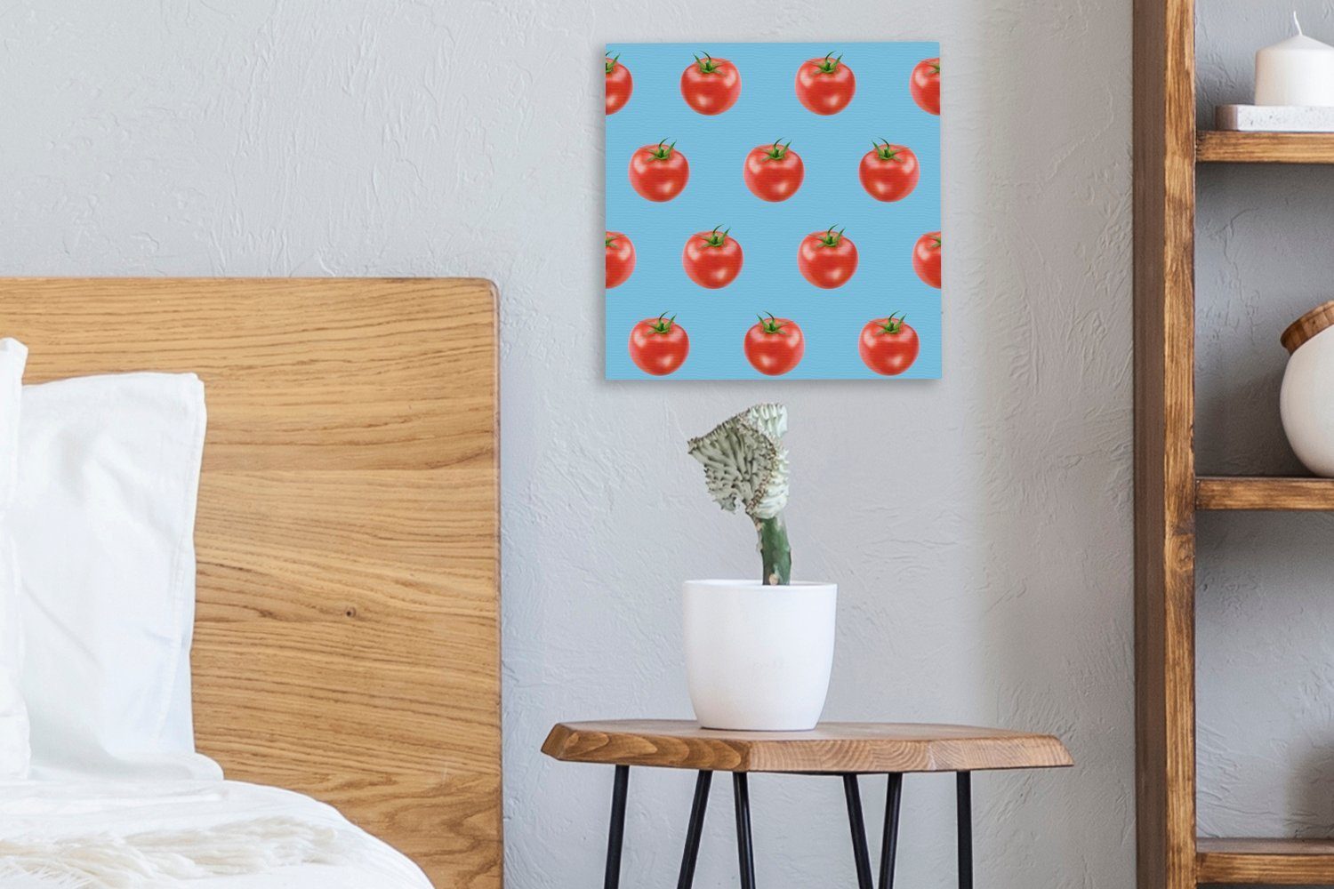 Tomate Wohnzimmer (1 - Leinwandbild Leinwand Blau, Muster Bilder Schlafzimmer OneMillionCanvasses® St), - für