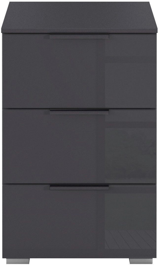 OTTO home Nachtkommode Nachttisch Nachtschrank Nachtkonsole AGORDO mit Glasfront (in zwei Griff-Farben, Breite 40 cm), mit 3 geräumigen Schubladen für viel Stauraum MADE IN GERMANY