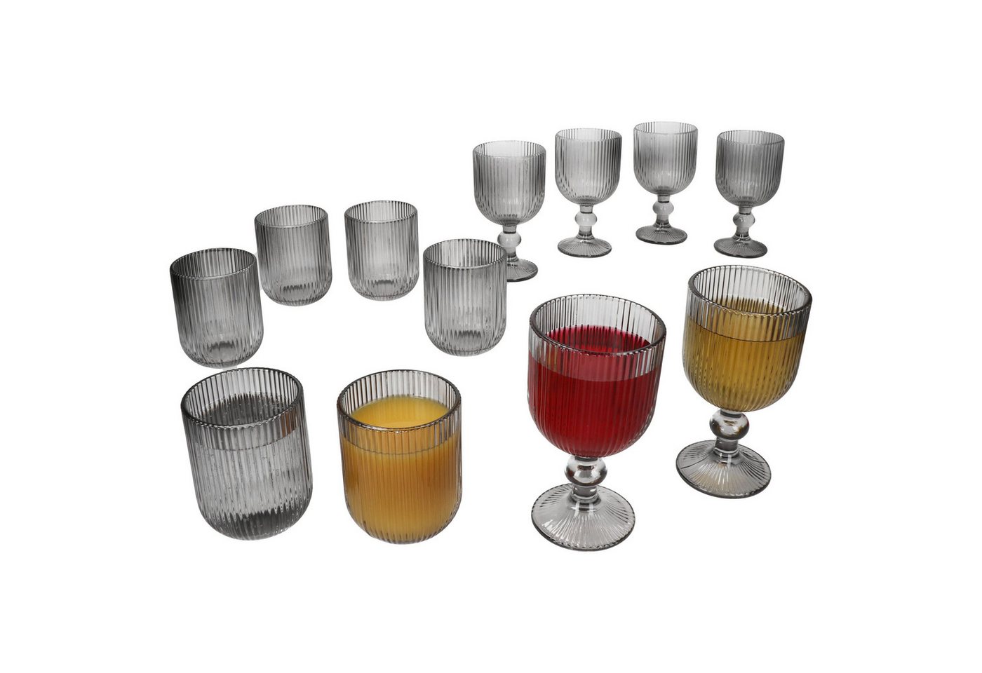 MamboCat Weinglas Agata 12tlg Gläser Set Wassergläser Weingläser grau Relief Dessert, Glas