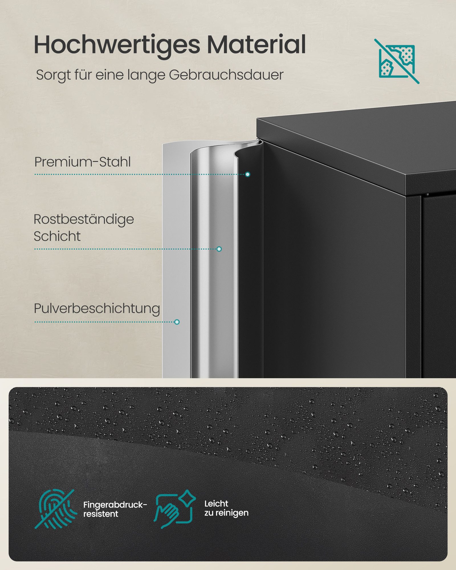 SONGMICS Aktenschrank Mehrzweckschrank, Stahl-Aufbewahrungsschrank, 5 Ebenen 4 Türen, 40 x 60/80 x 180 cm, 2 Schlösser, verstellbare Ablagen – Bild 5 von 5