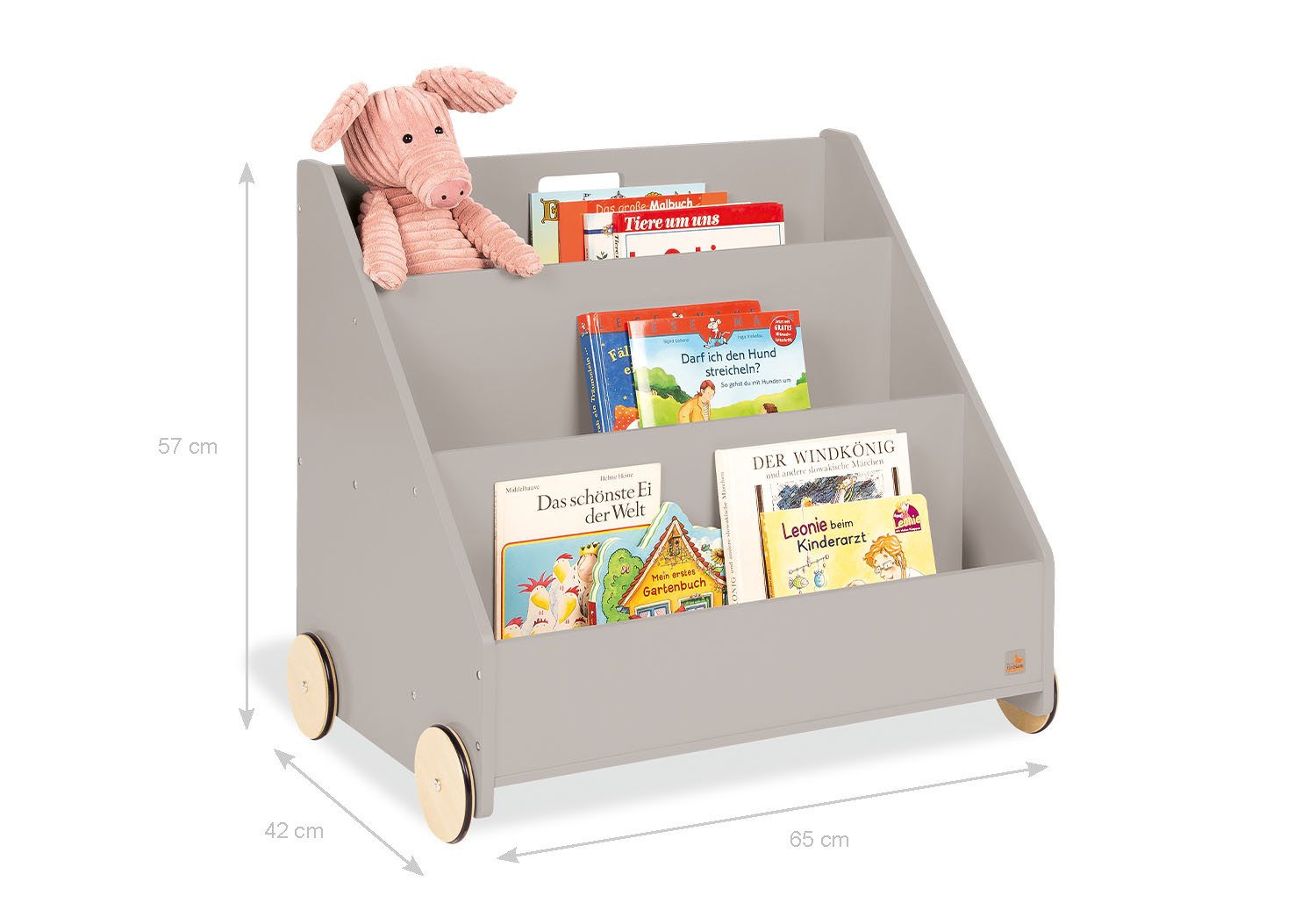 Pinolino® Kinderregal Kinderbücherregal mit Rollen 'Lasse', grau