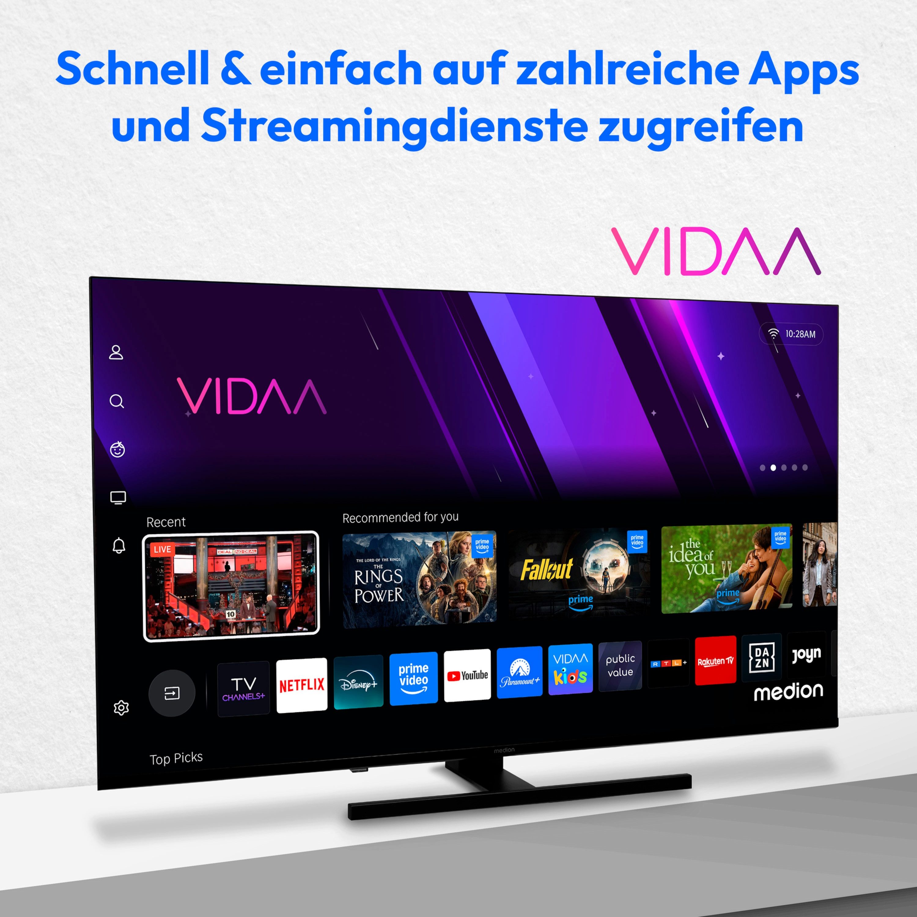 Medion® MD850600 QLED-Fernseher (125.7 cm/50 Zoll, 4K Ultra HD, VIDAA TV, Smart TV, Dolby Vision, Dolby Atmos, Netflix, HBO Max, Prime Video, Disney+, WOW)