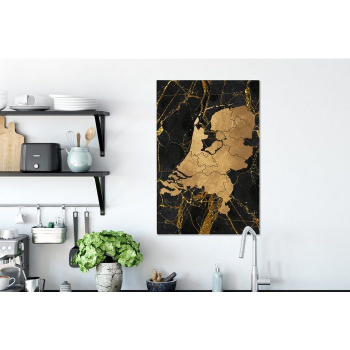 OneMillionCanvasses® Leinwandbild Karte - Niederlande - Gold (1 St) Leinwand Bilder für Wohnzimmer Schlafzimmer SY12492