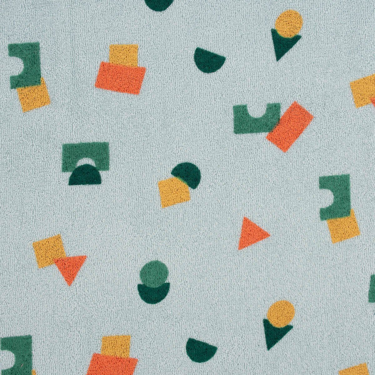 SCHÖNER LEBEN. Stoff Frotteestoff Stretch Frottee Geometrie Bauklötze hellblau orange grü, allergikergeeignet