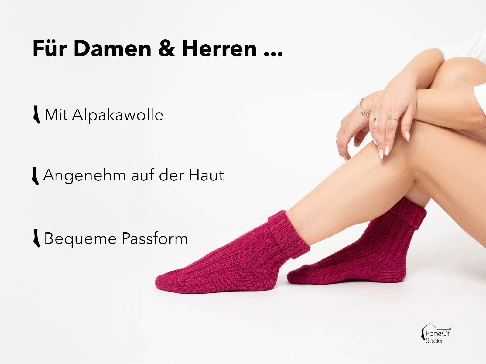 HomeOfSocks Socken Socken Alpakawolle Krempelbar Uni Kräftige Farben Strapazierfähige und warme Socken mit 40% Wollanteil und Alpakawolle
