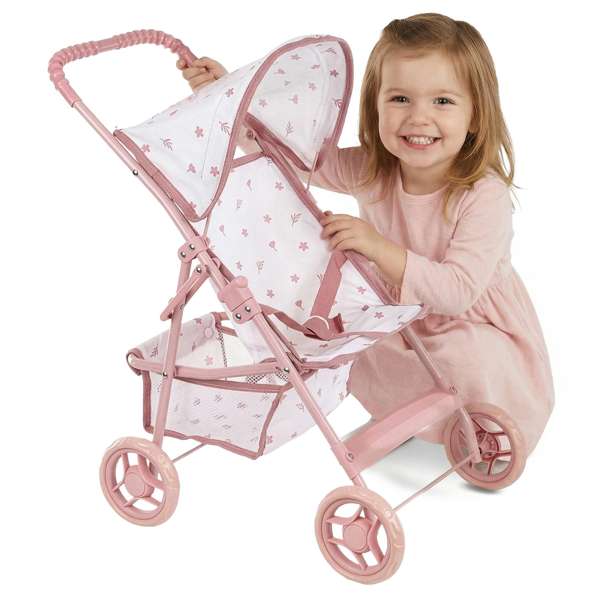 kinderplay Puppenbuggy Puppenwagen Buggy – leicht faltbar – Spielspaß für Kinder – rosa